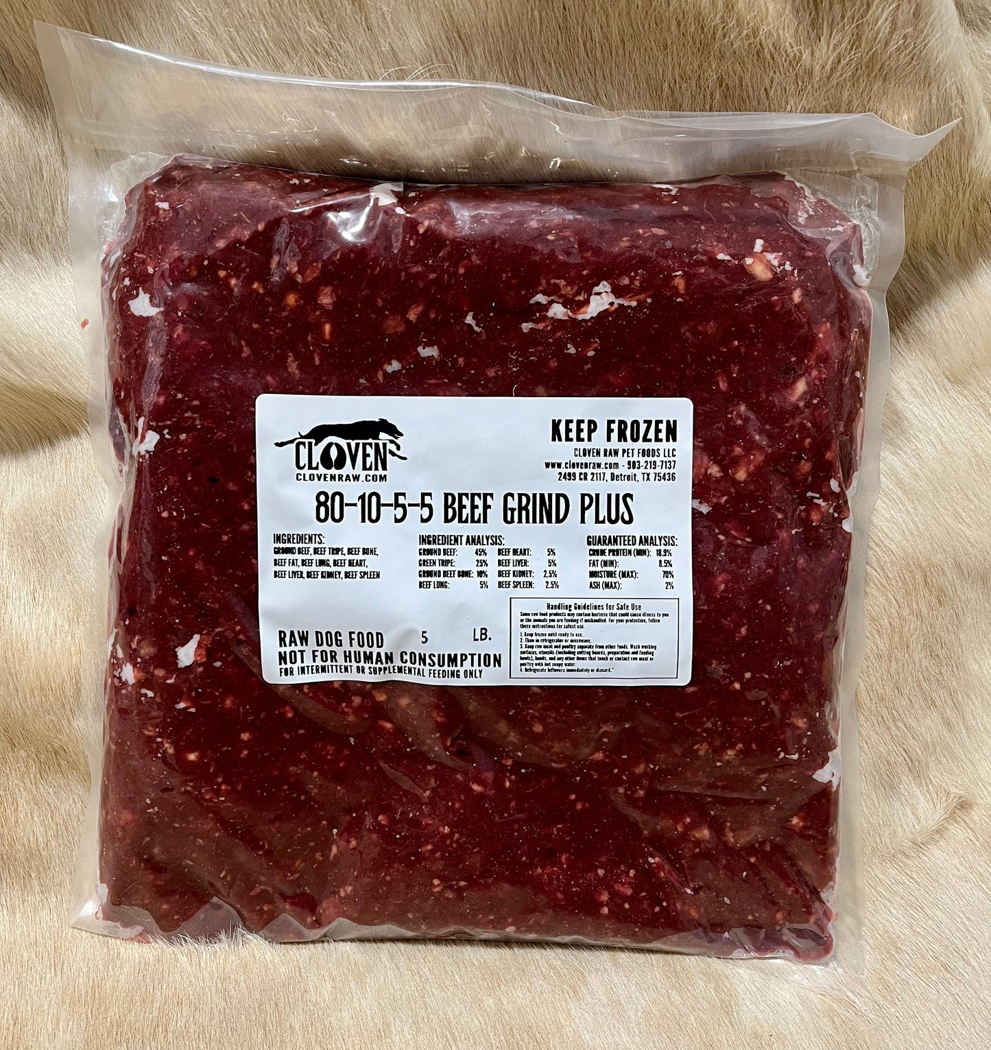 5 lb Vacuumed sealed package of Plus Grind