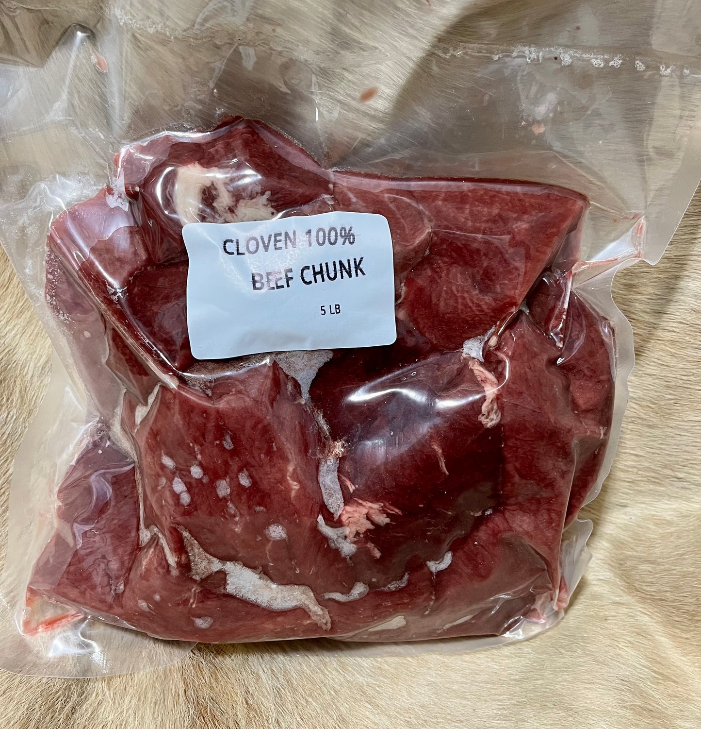 5 lb Vacuumed sealed package of Cloven Beef Chunks