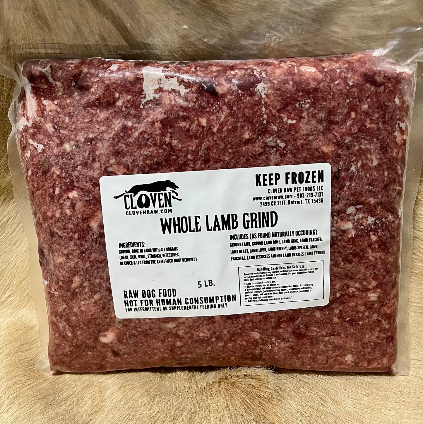 5 lb Vacuumed sealed package of Whole Lamb Grind