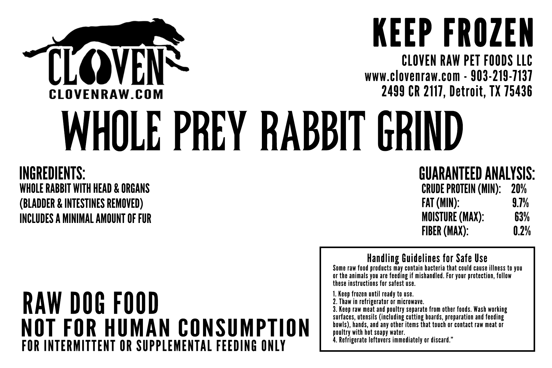 Whole Processed Rabbit Whole Prey Rabbit Grind | Cloven Raw Pet Food