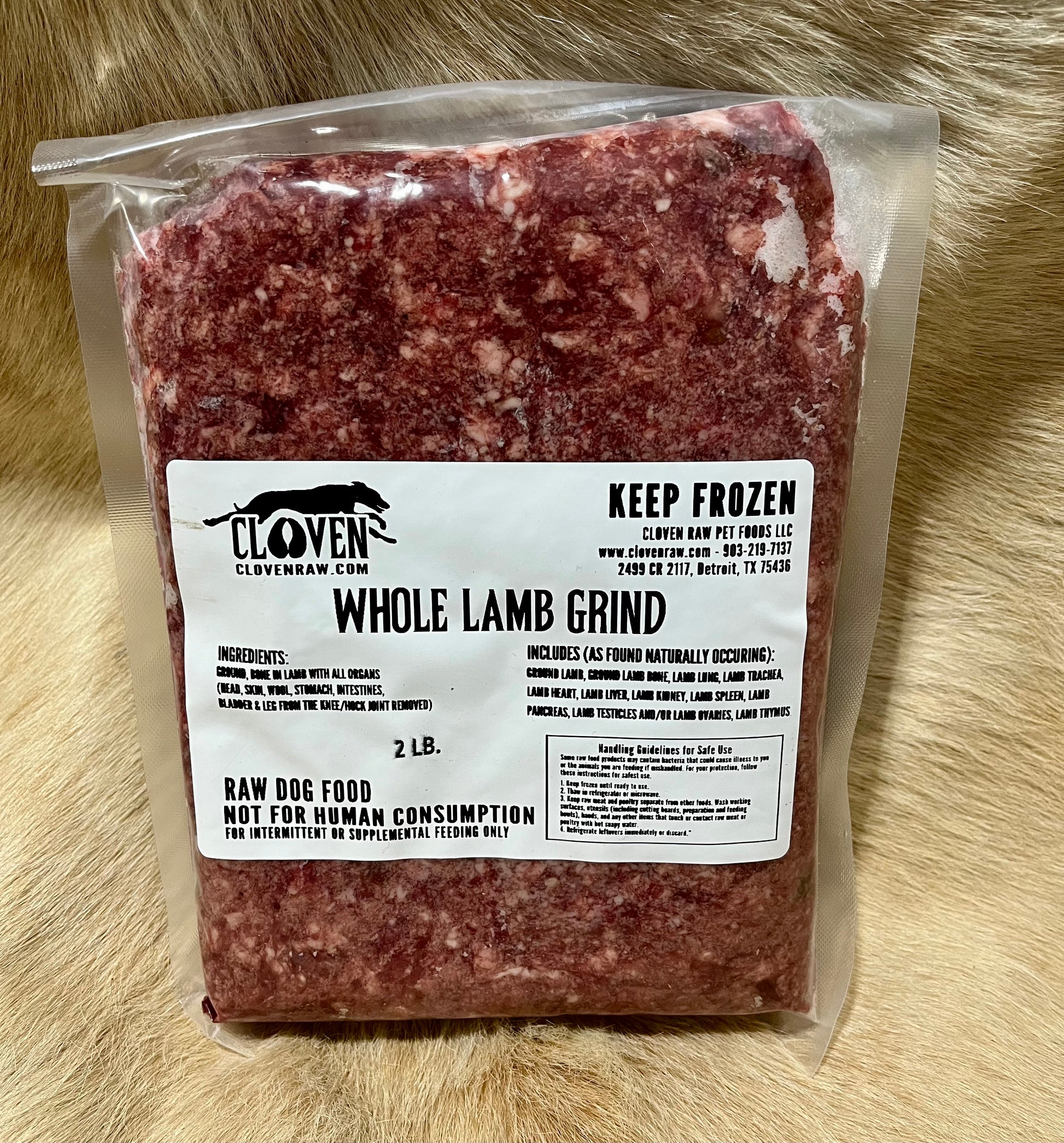 2 lb Vacuumed sealed package of Whole Lamb Grind