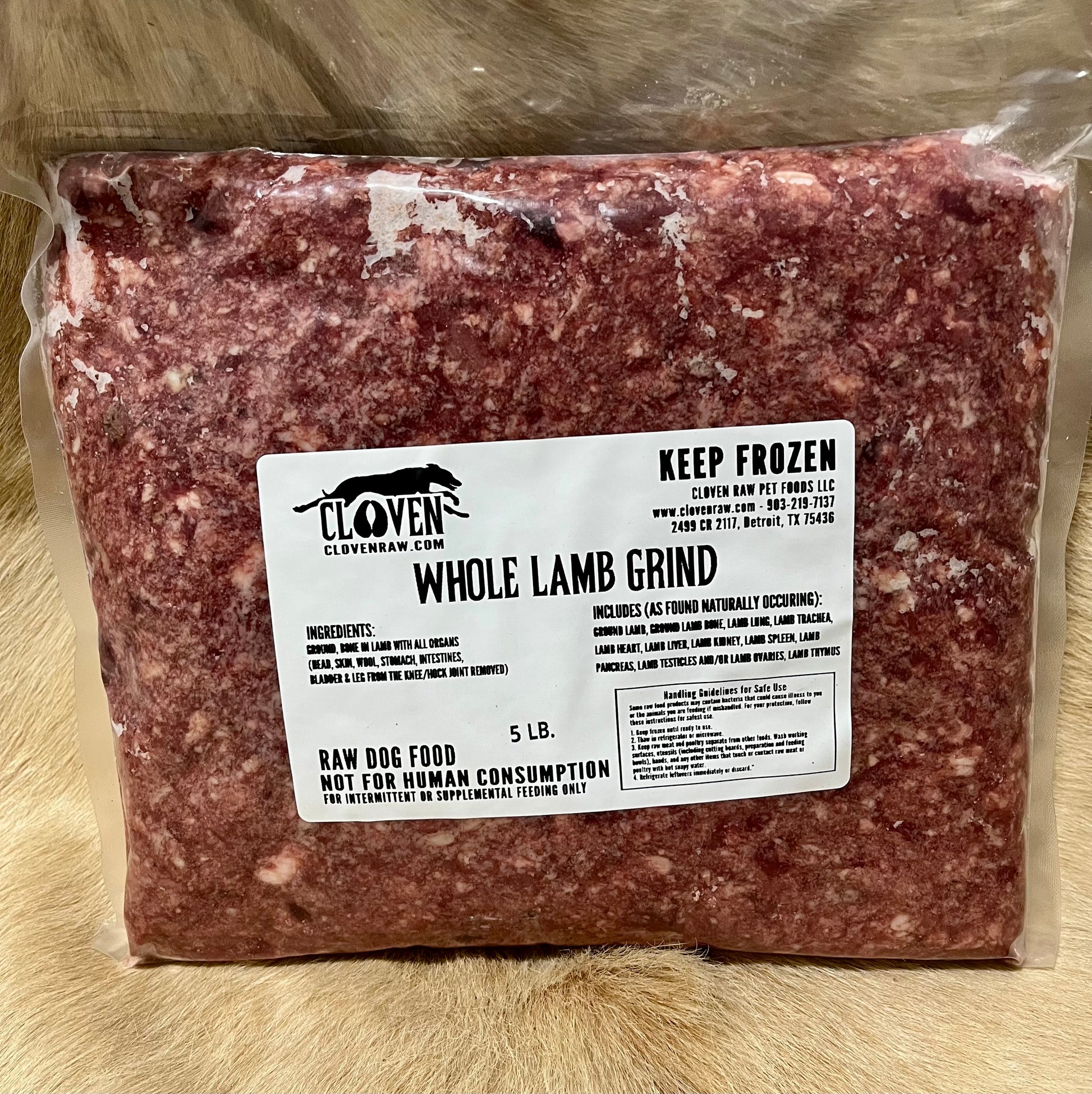 5 lb Vacuumed sealed package of Whole Lamb Grind